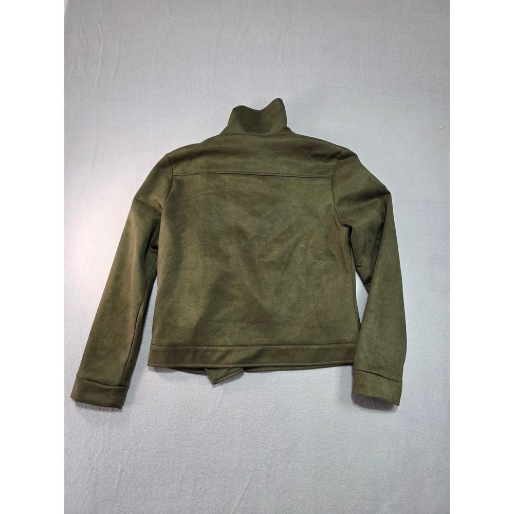 Alya Women Olive Green Faux Suede Asymmetrical Zip Moto Jacket Medium - Picture 7 of 7